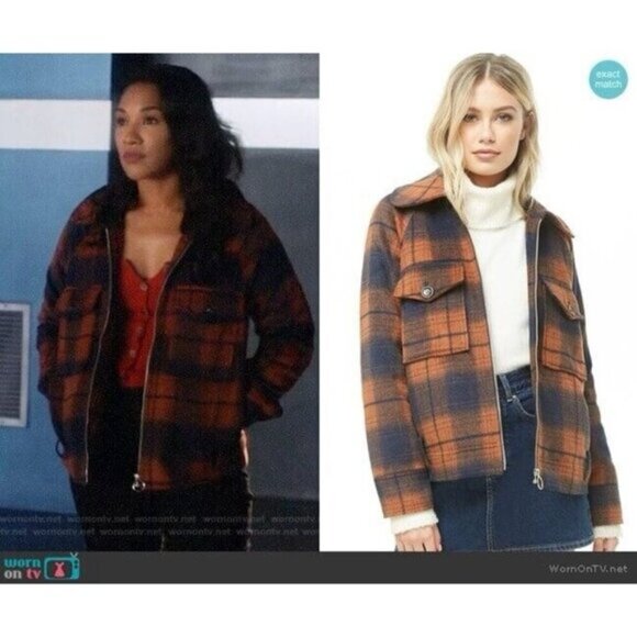 Forever 21 Fleece Plaid Jacket Womens M Full Zip Brown Blue Fall Shacket - Picture 2 of 6